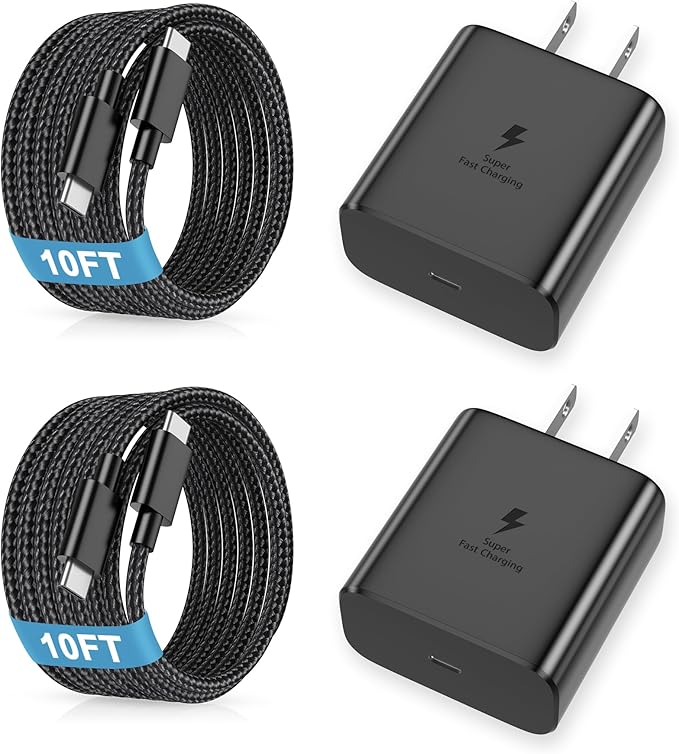 45W Fast Charger USB C, 45W Type C Fast Charger for Samsung Galaxy S25 Ultra/S25+/S24 Ultra/S24+/S23 Ultra/S23+/S22/S20, Tab 10FT Type C Cords