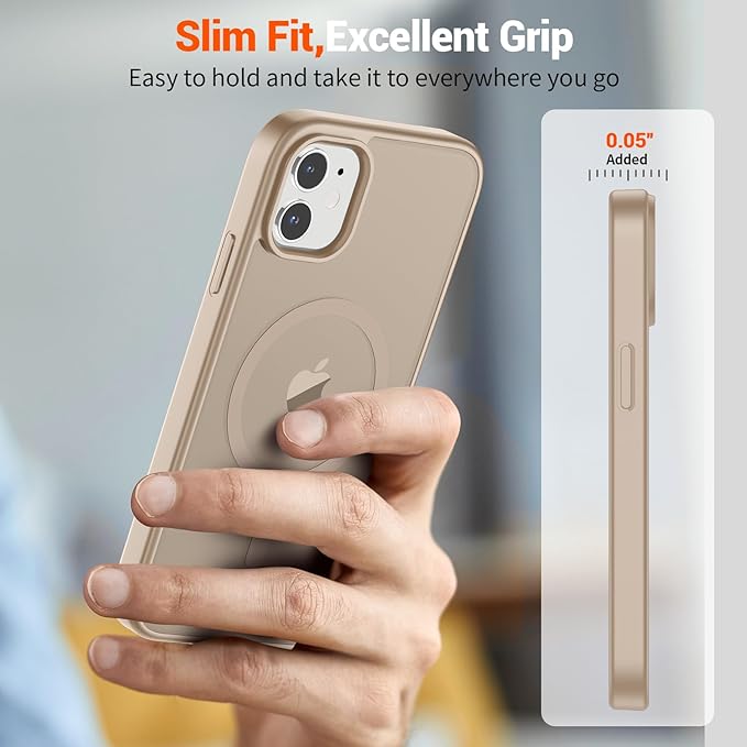 SUPFINE Magnetic for iPhone 12 Mini Case & iPhone 13 Mini Case (Compatible with MagSafe) (Military Grade Drop Protection) Translucent Matte Shockproof Phone Cover,Desert Gold