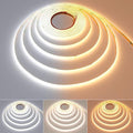 TOPAI 5mm Ultra Thin 24V COB LED Strip CCT Dimmable White 2700-6500K CRI>90+ Dotless 16.4ft 608LEDs/M High Density Cuttable Flexible Self Adhesive for Cabinet Home DIY Lighting