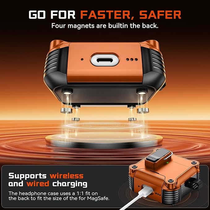 Inesore Compatible with AirPods 4 Generation Case,Secure Lock & Phone Stand Design,Compatible with MagSafe,Automatic Snap Switch Secure Cover for New AirPods 4th (2024)-Orange