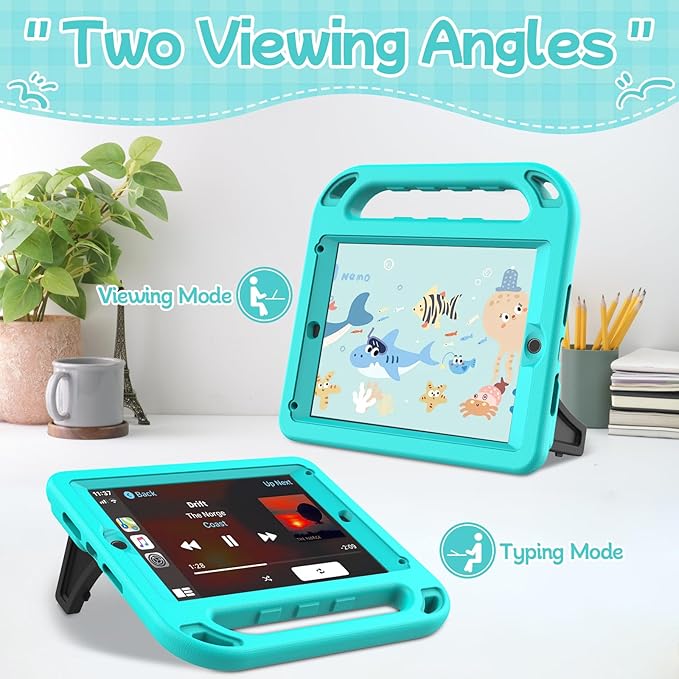 BMOUO Kids Case for iPad 9.7 2018/2017/iPad Air 2/1/Pro 9.7-Built-in Screen Protector Shockproof Handle Convertible Stand Case for iPad 9.7 Inch 2018 (6th Generation)/2017 (5th Generation),Turquoise