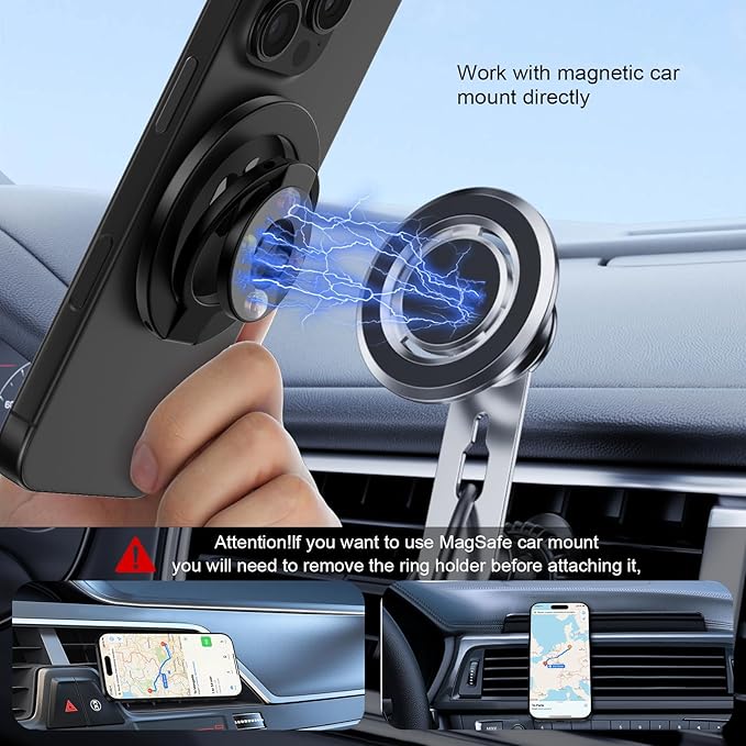 Magnetic Phone Ring Holder for MagSafe Gym Phone Grip Stand Finger Ring Kickstand Dual-Sided Magnetic Stand for iPhone 17 16 Pro Max 16e 15 14 13 12 Pro Max,Samsung,Compatible for Wireless Car Mount