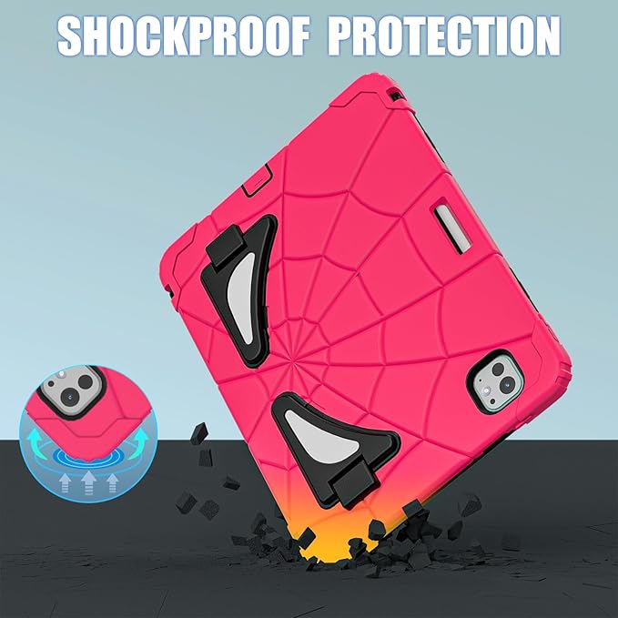 AKABEILA Compatible with Apple iPad Pro 11(2024) 11 inch Tablet Case，Lightweight Shockproof Rugged Protective Cover with Kickstand for Kids Children Boys Babies Strawberry Black