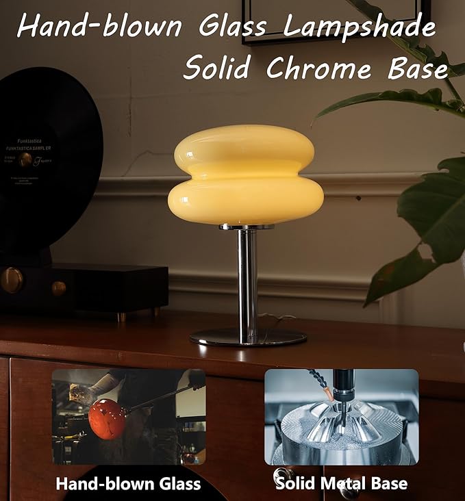 Glivpny Mushroom Lamp Table Lamp for Night Stands,Mid Century Modern Desk Lamps for Bedroom, Vintage Dimmable Bedside Small Cute Lamps, Cool Aesthetic House Warming Gifts New Home Decor(Cream)