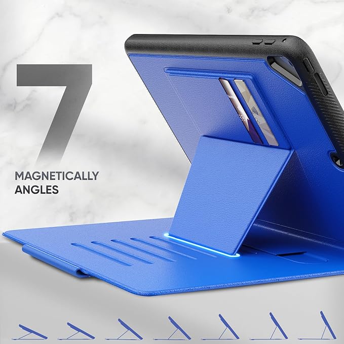 SEYMAC stock Case for iPad 6th/5th Generation/Air 2/Pro 9.7'', Strong Magnetic Auto Sleep Shockproof Case with Absorbing Multi-Angles Stand, Pen Holder, Card Slot (Blue)