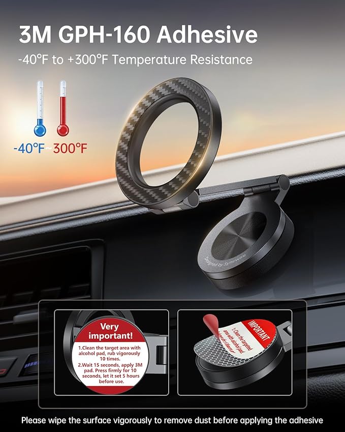 SYNCWIRE for MagSafe Car Mount 【360° Rotation】 Magnetic Phone Holder for Car, Adjustable Metal Arm, Car Magnet Phone Mount for Dashboard, Car Accessories Fit iPhone 17 16 15 14 13 Pro Max &All Phones