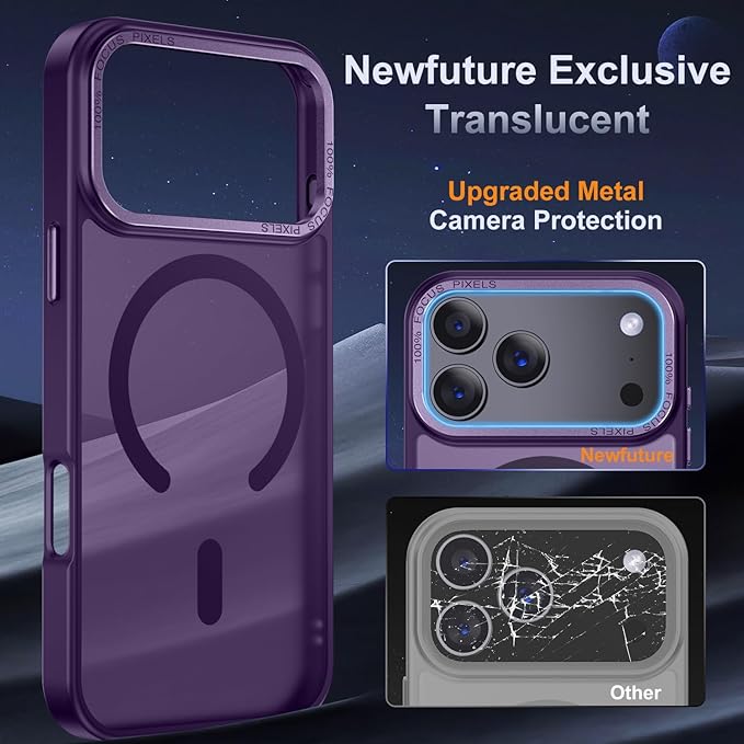 Newfuture Magnetic for iPhone 17 Pro Max Case [Compatible with Magsafe] [Military Grade Drop Protection] Translucent Matte Anti-Scratch Shockproof Protective Phone Cover 6.9 Inch, Deep Purple
