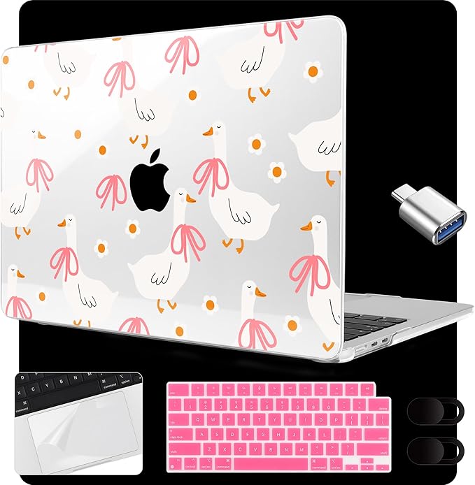 MEEgoodo Case for M5/M4/M3/M2 MacBook Air 15 inch Case 2026 2025 2024 2023, Laptop Shell Fit Model (A3448/A3241/A3114/A2941) for MacBook Air 15.3-inch, Goose Farm & Bows