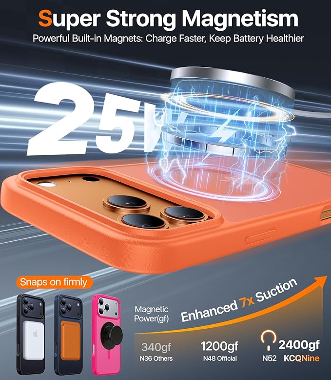 Magnetic for iPhone 17 Pro Max Case,[Anti-Slip][Compatible with MagSafe][Military Grade Drop Protection] Shockproof Protective Translucent Matte Phone Case for iPhone 17 Pro Max Case,Orange