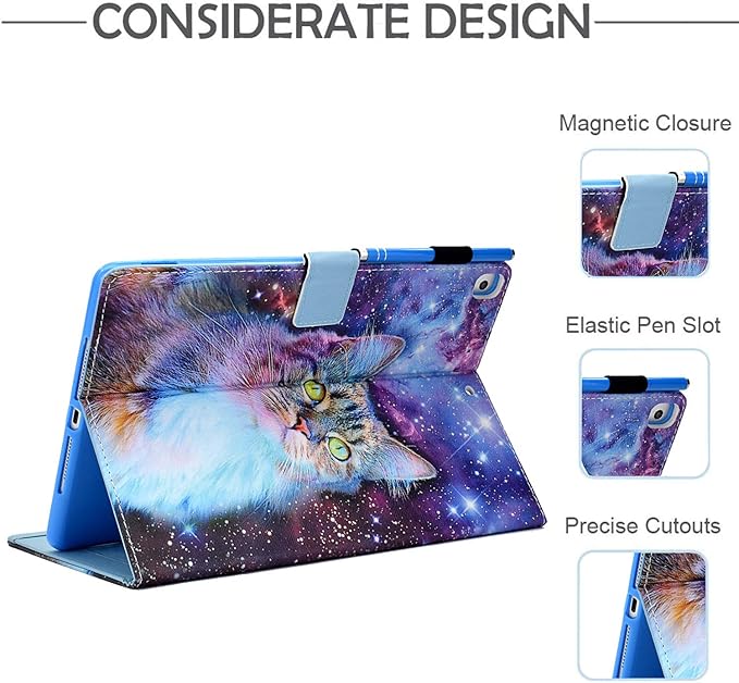 Case for iPad 9.7 inch (Fits iPad 6th/5th Generation 2018/2017, Also Fits iPad Pro 9.7 and iPad Air 2/1), Premium PU Leather Smart Folio Stand Cover with Auto Sleep Wake, Space Cat