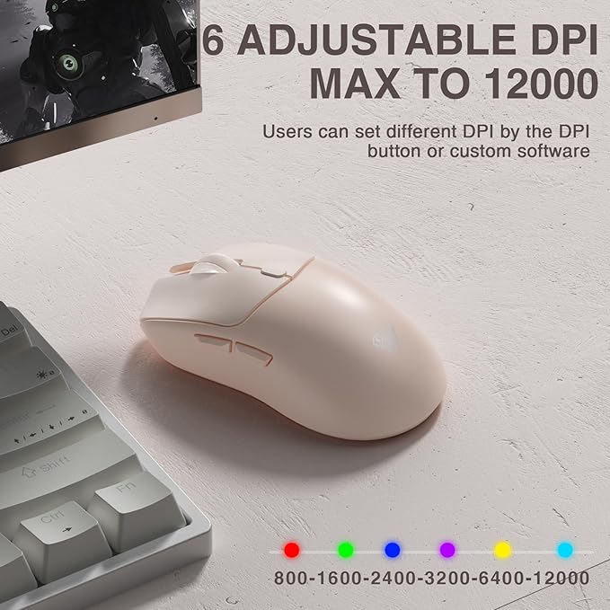 AULA SC580X Wireless Gaming Mouse, Tri-Mode 2.4G/BT5.0/USB-C Gaming Mice with 12000 DPI, 6 Programmable Buttons, Rechargeable Computer Mouse for Laptop/PC/Mac/Tablet