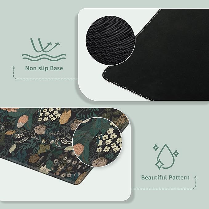 iCasso Desk Mat, XXL Large Mouse Pad for Desktop, Cute Pad With Stitched Edges, Anti-Slip Big Mousepad, Keyboard Mat for Computer, Work, Gaming (Weeds)