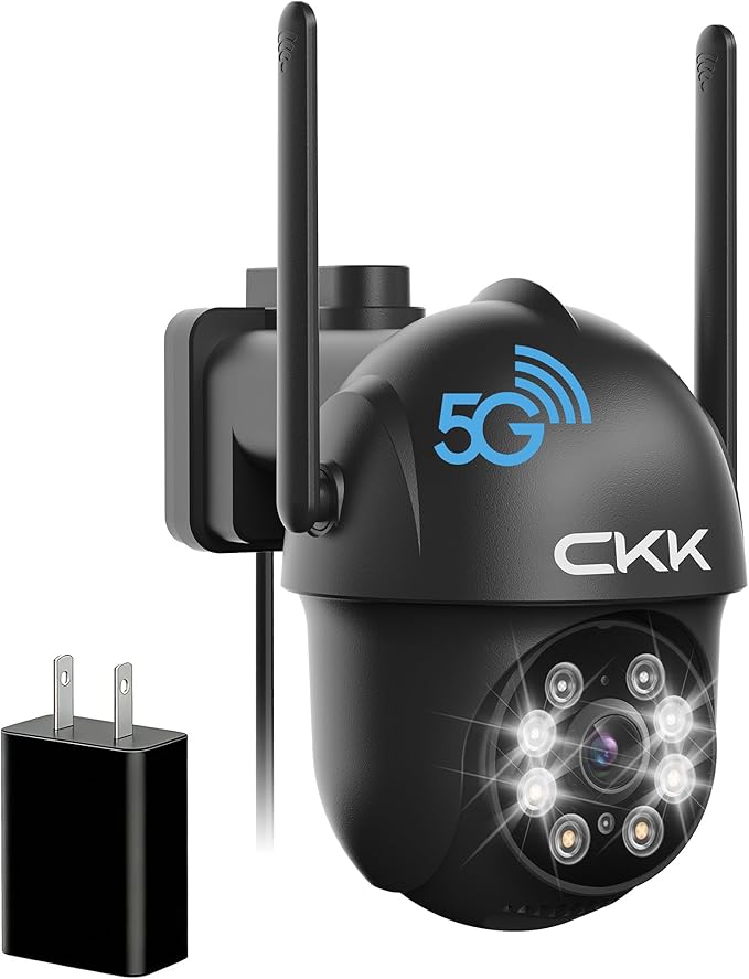 CKK 2K Security Camera Outdoor Corded Power, 3MP PTZ WiFi Home Security Camera - 2.4G/5G Dual-Band, 360° Pan-Tilt, Color Night Vision, Motion Alerts, 2-Way Audio, 24/7 Recording, Waterproof
