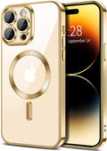 Hython Magnetic Clear for iPhone 14 Pro Max Case with Camera Lens Protector [Compatible with MagSafe] Plating Edge Slim Soft TPU Cover Protective Phone Case for iPhone 14 Pro Max 6.7", Gold