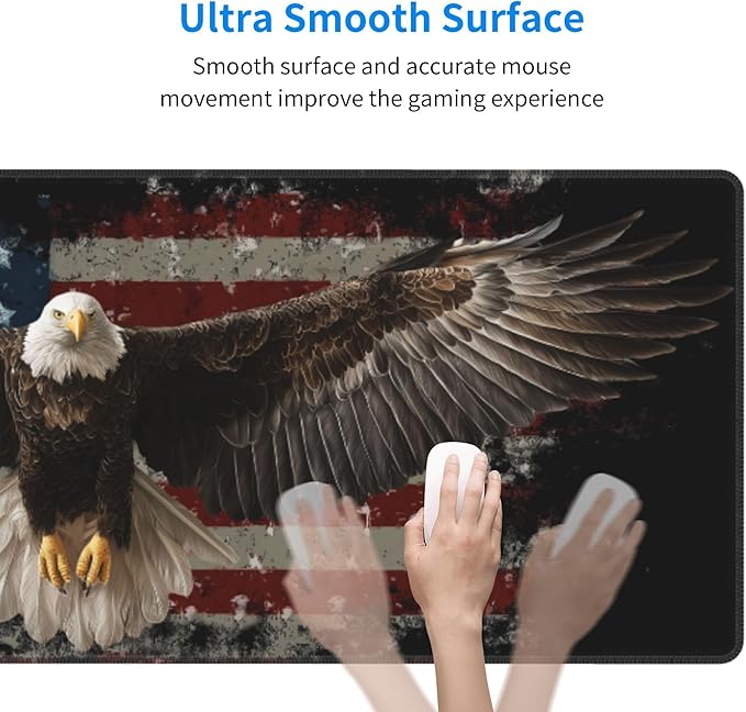 American Flag Bird Mouse Pad Extended Large Gaming Mouse Pad XL Stitched Edges for Gamer Home Office 31.5 X 11.8 Inch