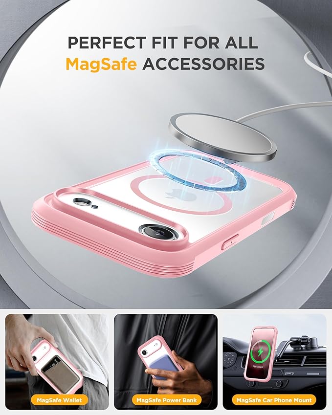 Miracase Magnetic for iPhone Air Case 6.5" [Compatible with MagSafe] Full-Body Phone Case with Built-in Glass Screen Protector & Camera Control,Drop Proof iPhone 17 Air Case Cover, Pink