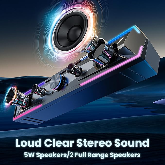 Tylubio Computer Speakers for Pc Desktop with Clear Sound, Flowing LED PC Speaker for Computer Desktop Laptop Monitor, Bluetooth & USB Input - Black