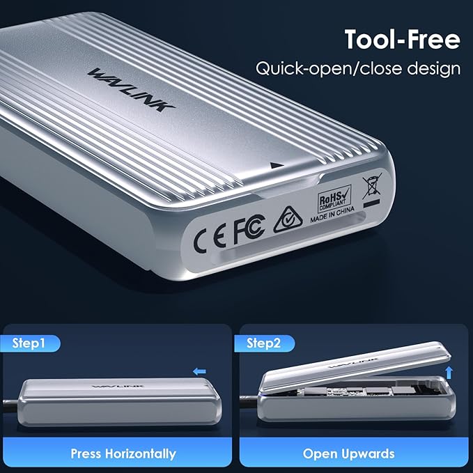 WAVLINK 40Gbps M.2 NVMe Enclosure Compatible with MacBook/Mac mini M4/M3/M2/M1, SSD Enclosure for TBT4/TBT3/USB4/USB3.2 and More, Supports 2230/2242/2260/2280 B+M/M-Key PCIe SSD, Built-in Fan Cooling