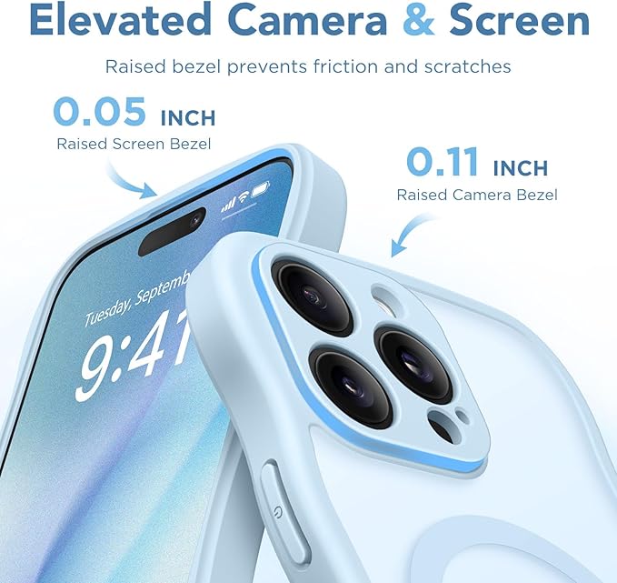 CAPRARO Cute for iPhone 15 Pro Case, Compatible with MagSafe, [Curly Wave Edge] [Full Camera Protection] [14 FT Drop Protection] Magnetic Phone Case for 15 Pro 6.1 Inch, Light Blue