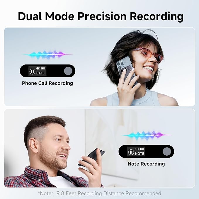 AI Voice Recorder with Transcribe＆Summarize, App Control Audio Recorder Support Al Noise Cancellation Technology with 80+ Languages, Note Taker with 64GB Memory, Audio Device for Meeting, Call, Grey