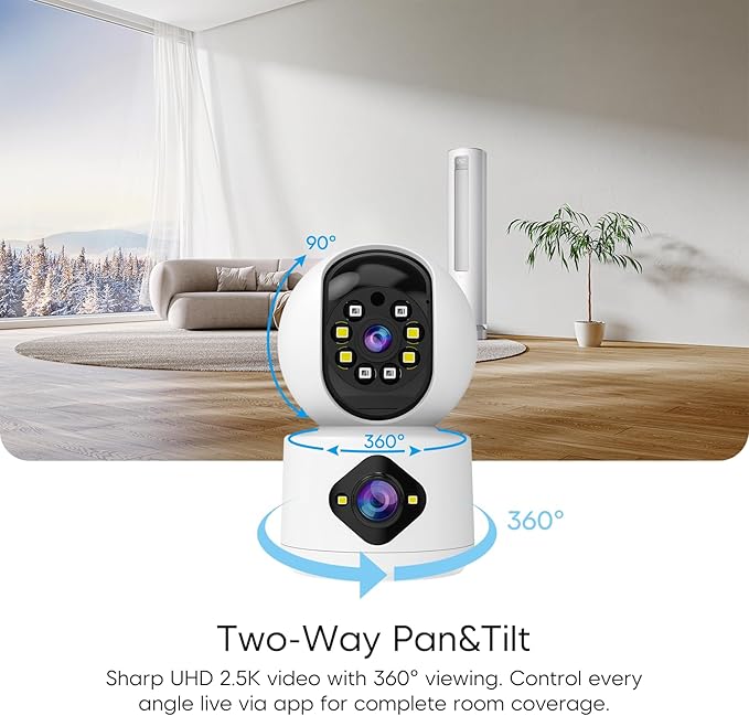 VSTARCAM 2K+2K Cameras for Home Security Indoor, Dual Cameras, 360° Pan-Tilt, Color Night Vision, Motion Detection, Real-time Alerts, 2-Way Audio, Works with Alexa,Cloud & SD Card Storage(up to 256GB)