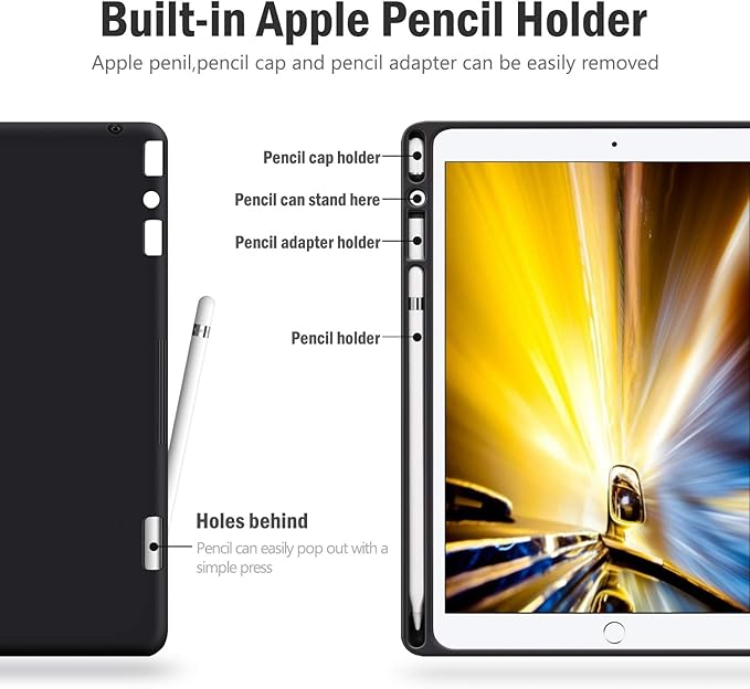 Antbox Case for iPad Air 2/iPad 6th/5th Generation(9.7'')/Pro 9.7''/Air 1 Vegan Leather Case with Pencil Holder Auto Sleep/Wake Function Smart Cover for iPad 9.7'' (Black)
