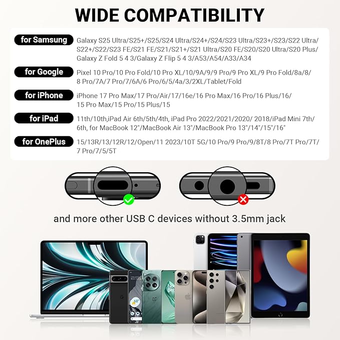 USB C Headphones for iPhone 17 Pro Max Air 16 15 Plus, Type C Earphone with Mic HiFi Stereo Magnet in Ear USBC Wired Earbuds for Samsung Galaxy S26 S25 S24 Ultra S23 Fe S22+ Flip/Pixel 10 9 8, Orange