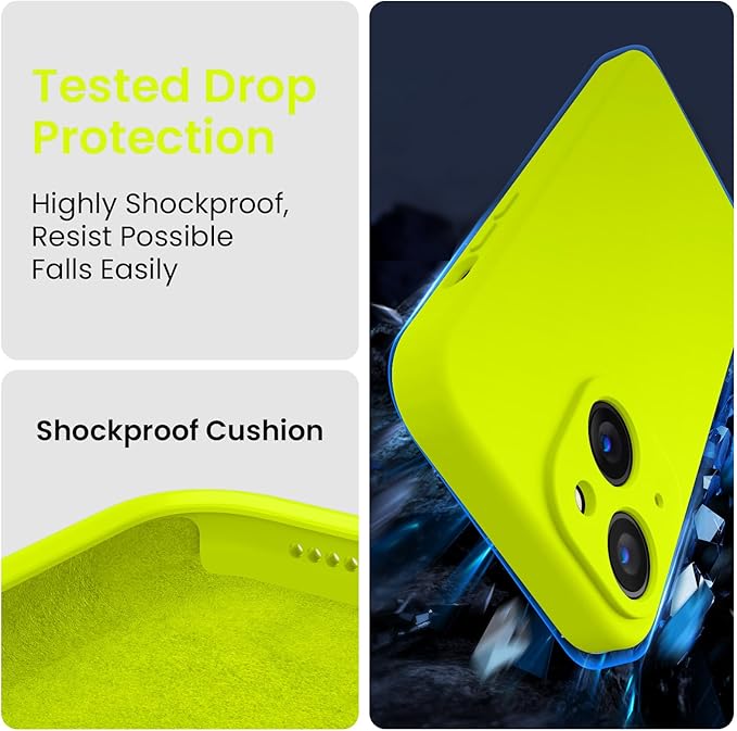 FireNova Designed for iPhone 14 Case, Silicone Upgraded [Camera Protection] Phone Case with [2 Screen Protectors], Soft Anti-Scratch Microfiber Lining Inside, 6.1 inch, Fluorescent Green