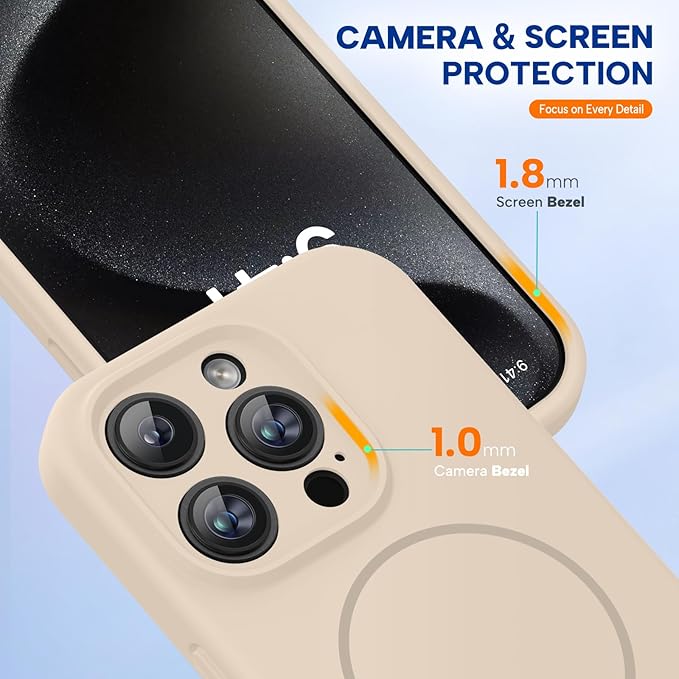 Miracase Magnetic for iPhone 15 Pro Case, [Soft Anti-Scratch Microfiber Lining], Magnetic for MagSafe, Liquid Silicone Shockproof Drop Protection Phone Case for 15 Pro, Sand