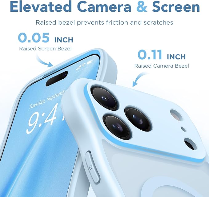 CAPRARO Magnetic for iPhone 17 Pro Case for Women Girls, Upgraded [Full Camera Protection] [Compatible with MagSafe] Cute Wave Translucent Matte Phone Case for iPhone 17 Pro, Light Blue