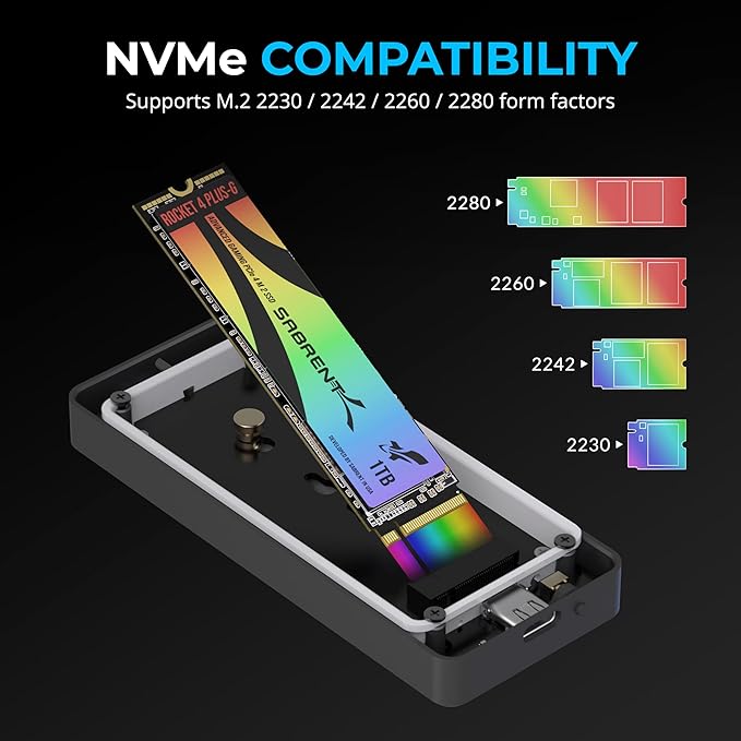 SABRENT Rocket RGB USB C 20Gbps M.2 SATA/NVMe SSD Enclosure - Special Edition (EC-RGBC)