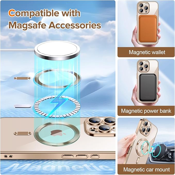 Hython Magnetic Clear for iPhone 16 Pro Max Case with Camera Lens Protector [Compatible with MagSafe] Plating Edge Slim Soft TPU Cover Protective Phone Case for iPhone 16 Pro Max 6.9", Desert Brown