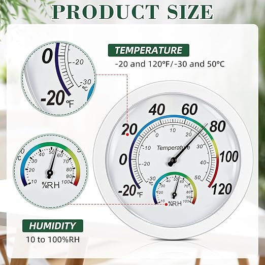 Weewooday 3 Pcs Indoor Outdoor Thermometer 2 in 1 Mini Home Temperature Humidity Hygrometer Monitor Gauge for Home Offices Wall(White,6 Inch)