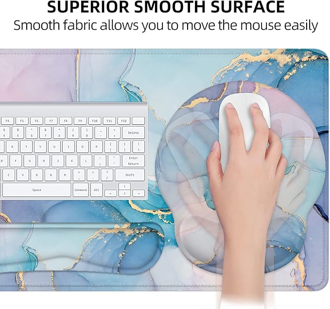 LATEEFAH Mouse Pad with Wrist Rest, Large Mouse Pad, Ergonomic Gaming Desk Pad Keyboard Wrist Rest Set, 4-in-1 Desk Mat Keyboard Mat for Home, Office