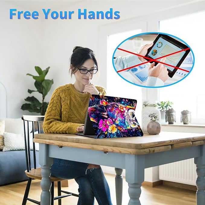 for Amazon Kindle Fire HD 8 & HD 8 Plus(12th/10th Generation, 2024/2022/2020 Release) 8" Tablet Case, Slim Kickstand Stand Leather Smart Cover with Auto Wake/Sleep, Flower Owl