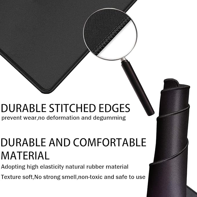Gaming Mouse Pad, Large Mouse Pads Waterproof Extra Large Big Mouse Pad with Stitched Edge, XXXL Non-Slip Black Computer Mousepad Desk Mat for Gamer, Office & Home, Black