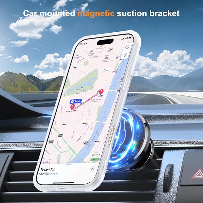 SKYLMW Compatible with iPhone 16 Pro Max Case with Invisible Magnetic O-Ring Stand Military-Grade Phone Case for iPhone 16 ProMax 6.9" [Compatible with Mag-Safe][Great Grip Feeling],Translucent