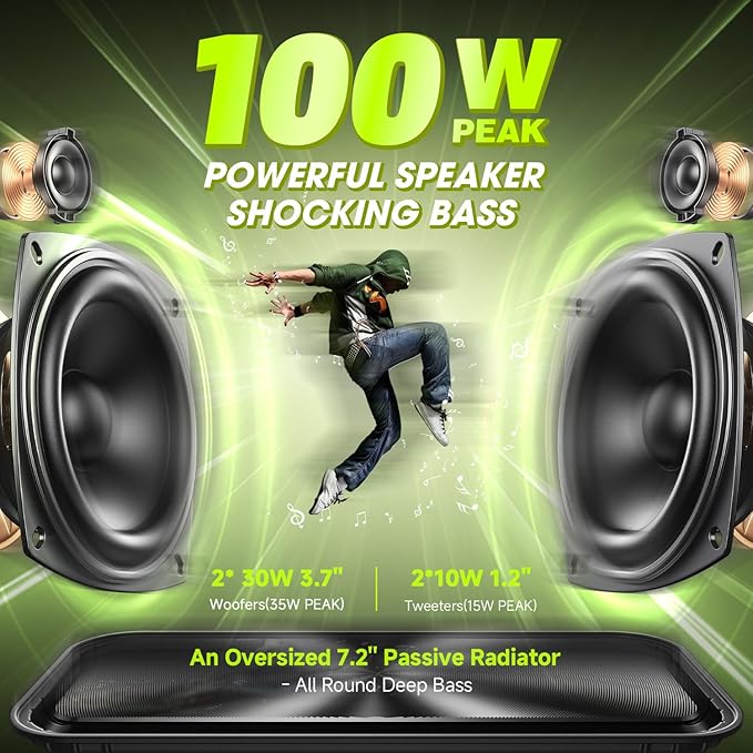 Portable Bluetooth Speaker 100W(Peak) Loud with Deep Bass, W-KING IPX6 Waterproof Speakers Bluetooth Wireless, 60W Ex-large Passive Radiator/40H/EQ/Dual Pairing/TF/AUX, Party Big Large Outdoor Boombox