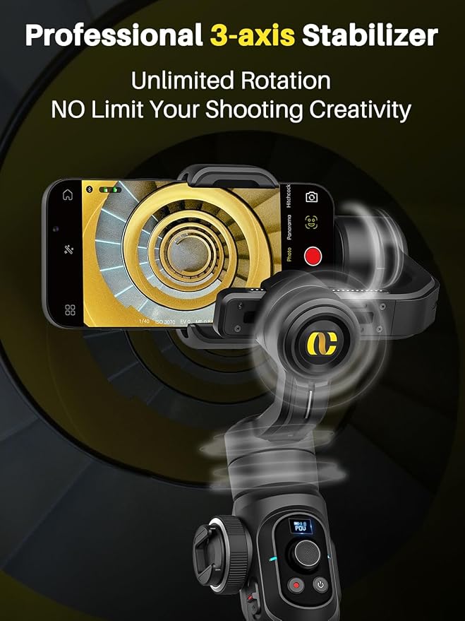 AOCHUAN Professional Gimbal Stabilizer for Smartphone,Built-in 18CM Extension Rod and Powerful Fill Light,360°Inception,Face&Object Tracking Stabilizer,3-Axis Gimbal for iPhone& Android-Smart S2