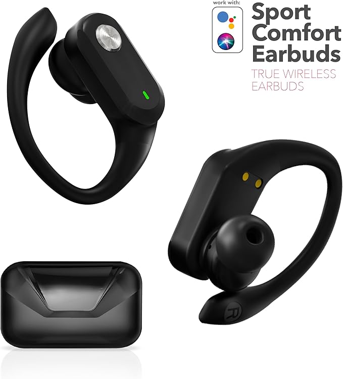RCA Wireless Earbuds Bluetooth 5.3 Headphones Sport Sweat Resistant Sports Earphones with Earhooks,48H Playtime,Lightweight 7.8g,Fast Charging Case,Noise Cancelling Mic for Running Gym Workout-Black