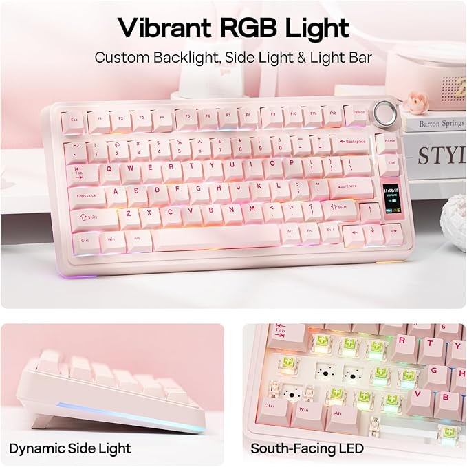 EPOMAKER X Aula EA75 MAX Wireless Gaming Keyboard with Screen & Knob, 5000mAh, Hot-Swap, Lubed Switches, RGB Backlit, Creamy Gasket, 75% Mechanical Keyboard (Pink, Reaper Switch)