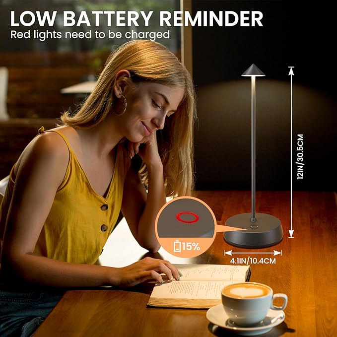 Rechargeable Cordless Small Table Lamp,6000mAh Battery Operated,LED Touch Dimmable Modern TableTop,Portable Outdoor Bedside Night Light for Restaurant/Dining/Bedroom/Living Room/Coffee(Grey-2PC)