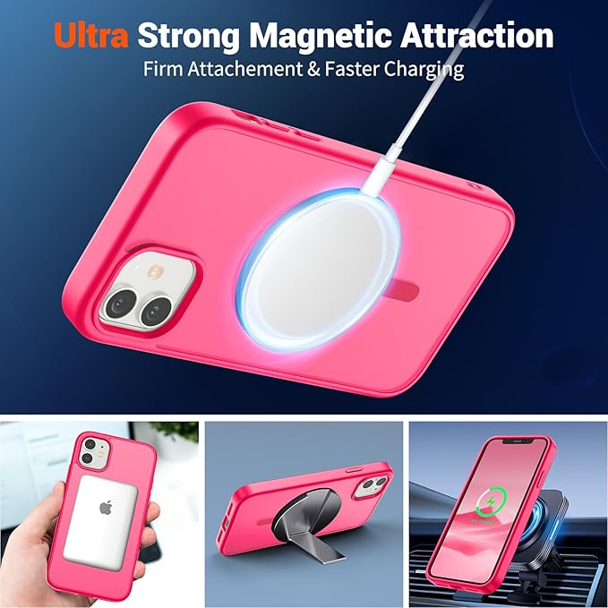 SUPFINE Magnetic for iPhone 11 Phone Case (Compatible with MagSafe) (Military Grade Drop Protection) Slim Translucent Matte Shockproof Phone Cover,Hot Pink