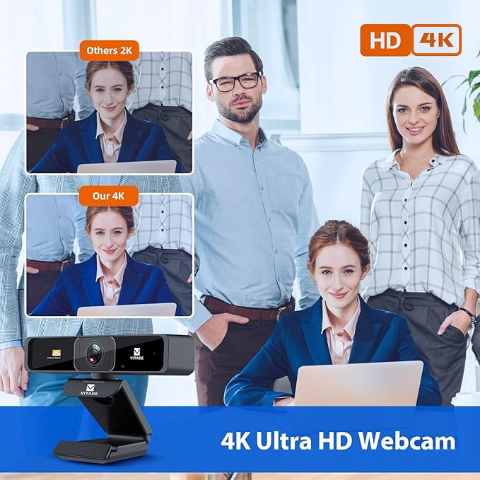 4K Zoomable Webcam with Upgraded Remote Control, 8MP Sony Sensor Webcam with Microphone and 4X Digital Zoom, Pro USB Webcam for Streaming/Conference/Online Teaching/Video Calling/Zoom/Skype