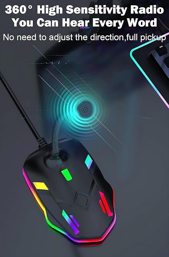 USB Computer Microphone with Mute Button&RGB Glowing Light Compatible with PC Laptop Desktop Win/Mac PS4/5,Play&Plug Gooseneck Microphone,Ideal Condenser Mic for Game,Podcast,Vocal,YouTube-M9