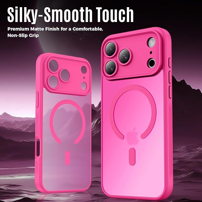 Symcele Designed for iPhone 17 Pro Case, Compatible with MagSafe, [Camera Protection] [15FT Military Drop Protection] Shockproof Translucent Matte Anti-Slip Phone Case, 6.3", Hot Pink