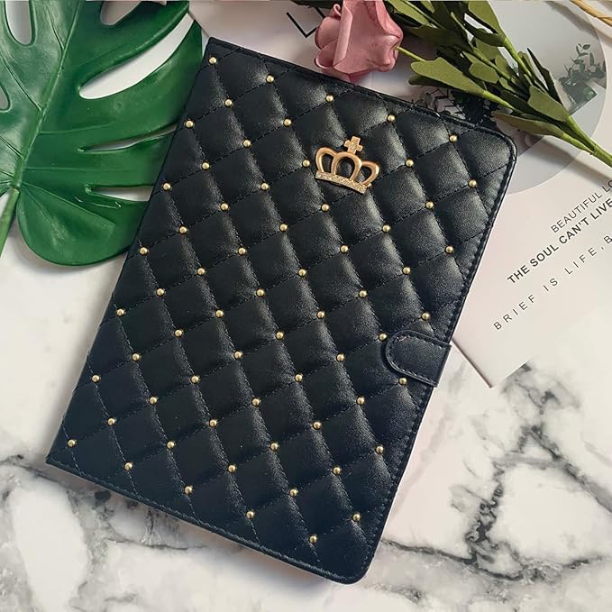 Changjia for iPad Pro 12.9 Inch Case 6th/5th/4th/3rd Generation (2022/2021/2020/2018),Crown Diamond Bling Cute PU Leather Smart Auto Sleep/Wake Stand Shockproof Protective Case for iPad 12.9Inch,Black