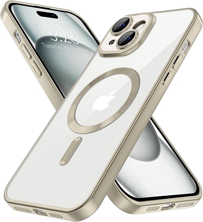 Hython Magnetic Clear for iPhone 15 Plus Case with Camera Lens Protector [Compatible with MagSafe] Luxury Plating Edge Slim Soft TPU Cover Protective Phone Case for iPhone 15 Plus 6.7", Matte Gray