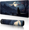 Moon Cat Large Gaming Mouse Pad,Black XL Mouse Pad Gaming 31.5 x 11.8 in Mouse Mat Desk Pad,Large Desk Mat,Extended Keyboard Pad Mousepad with Non-Slip Base and Stitched Edge for Office Home Gaming