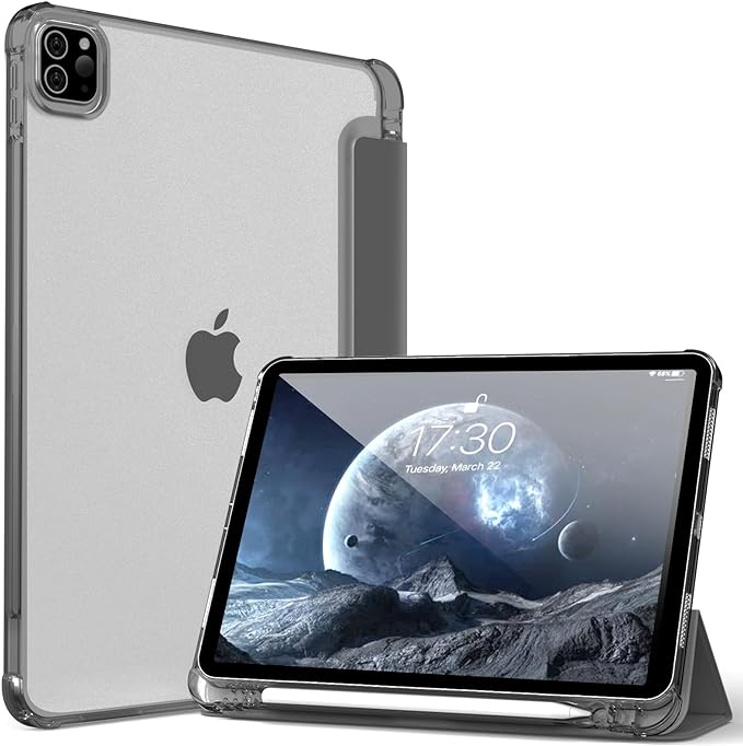 Kenke for iPad Pro 11 Inch Case 4th/3rd/2nd/1st Generation 2022/2021/2020/2018 Support 2nd Pencil Charge with Built-in Left Side Pencil Holder, Hard Frosted Back Cover & Colored Edge (Black)